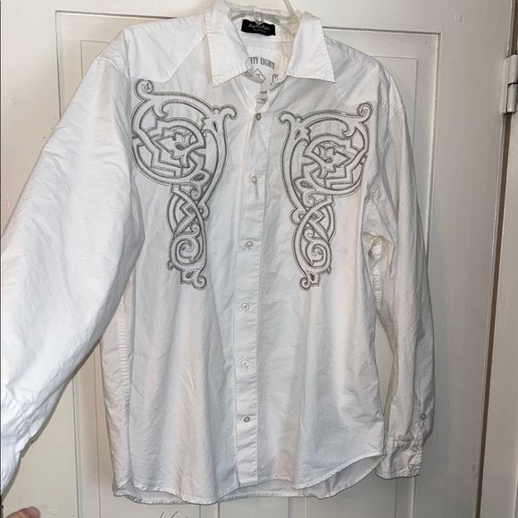 Men’s EIGHTY EIGHT White Western Button-Up Shirt with Gray Embroidery XL - Picture 1 of 11